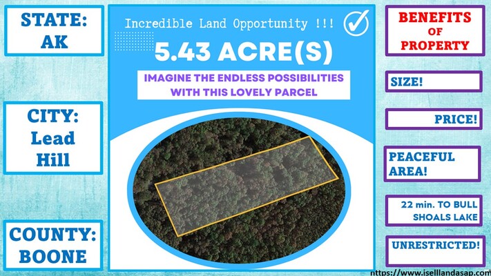 5.43-acre(s) Residential Lot For Sale in the town of Lead Hill, Boone County, AR . BELOW MARKET VALUE!!!