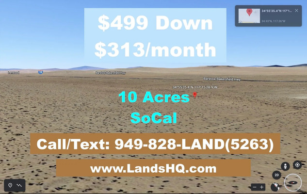 10 Acres! SoCal! $499 down!  0496-123-04-0000