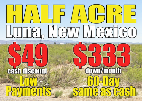 Half-Acre in Luna, NM for Only $49 or Same as Cash: $333 Down/Month!