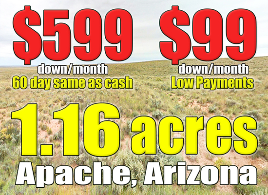 Same as Cash for $599 or $99 Down/Mo.– 1.16 Acres in Apache, AZ!